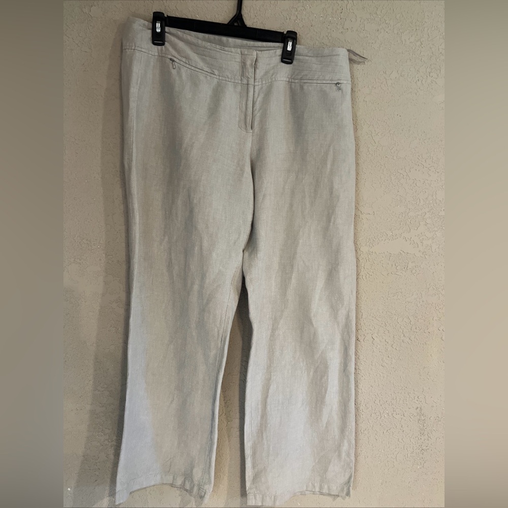 Eileen Fisher Soft Gray/Tannish? Linen Blend Trousers Large , Wide Leg Zip up